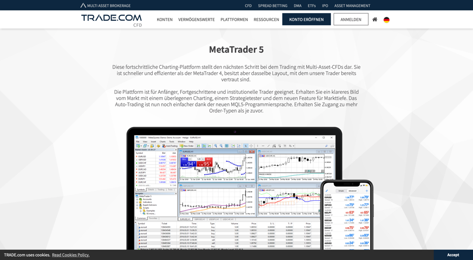 MT5-Handelsplattform von Trade.com. 