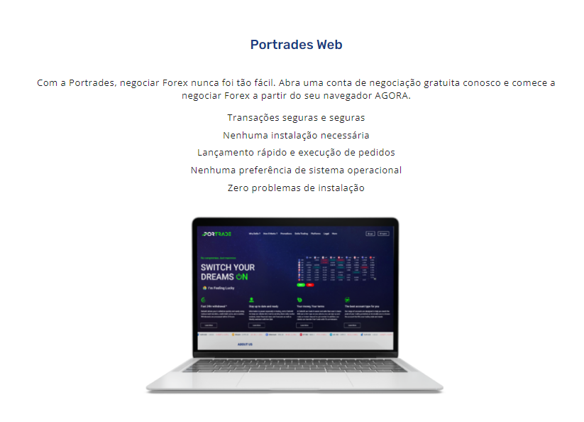 Notebook com a imagem da plataforma Portrades