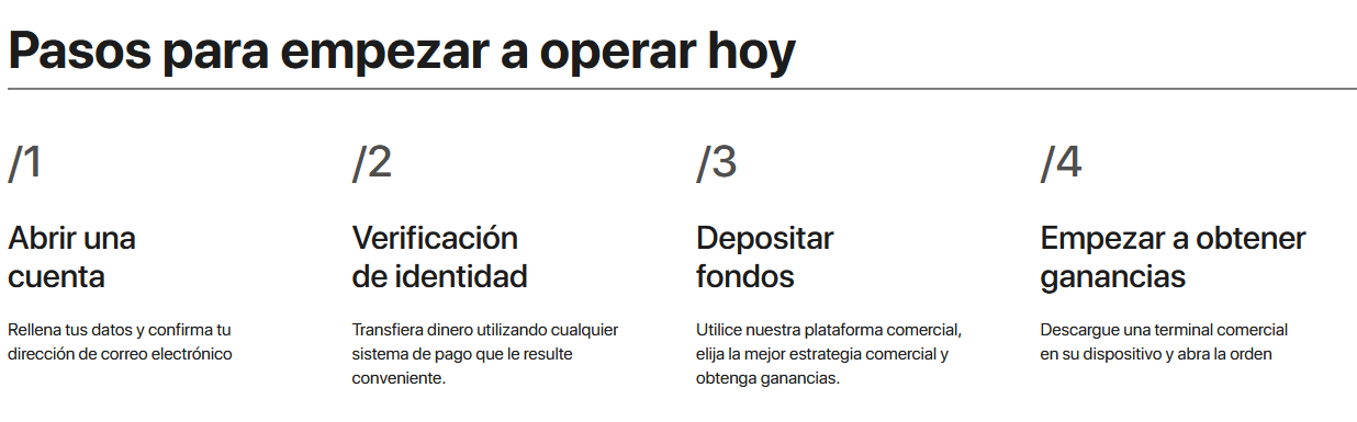 Captura de pantalla – pasos para abrir y verificar una cuenta